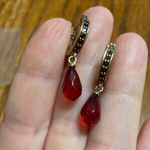 Monet Gold-Tone Earrings with Red Teardrop Drops